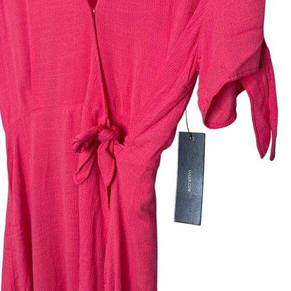NWT LULUS Coral Pink My philosophy wrap dress size small - Picture 7 of 9